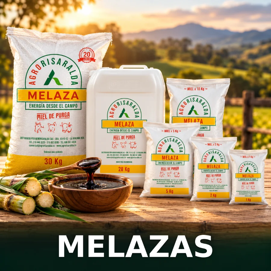 Molasses: 30 kg sack, 28 kg jug and 1 to 10 kg bags
